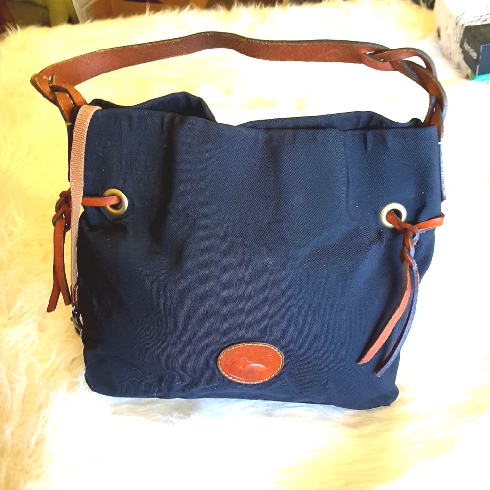 Dooney & Bourke Black Nylon Crossbody Bag with Brown Leather Strap